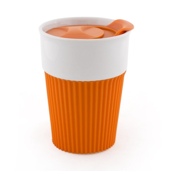 AFINA, Керамическая чашка с цветным силиконом и пластиковой крышкой, 400 мл - Желтый